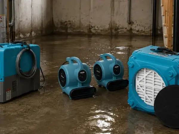 LGR dehumidifier and air movers in a flooded Everett basement