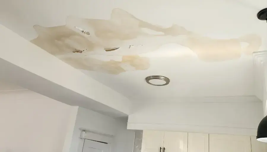 Water-stained ceiling drywall from a leak above in an Everett home