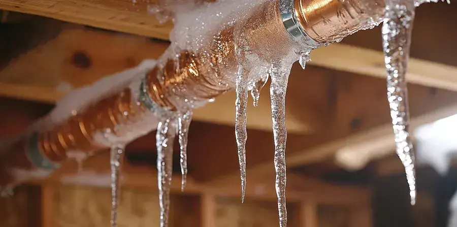 Frozen copper supply line with icicles during an Everett cold snap